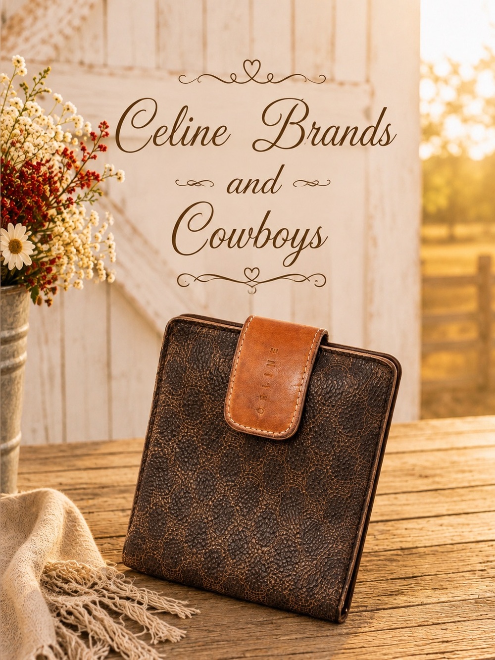 CELINE Macadam PVC Leather wallet Bifold Brown Authentic